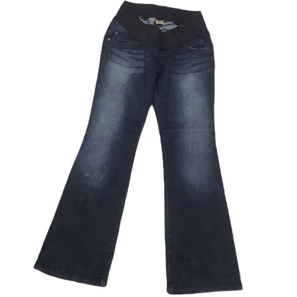 Maternity Jeans Denim Pants Dark Wash Pregnancy Stretch Flare Boot Cut Wide Band - Picture 1 of 7